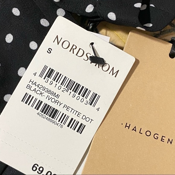 NWT Nordstrom Halogen V-neck Long Sleeve Polka Dot Black Ivory Petite Dot Blouse - Picture 5 of 11